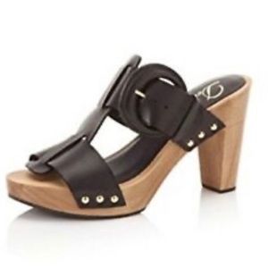 Delman Black Leather Wood clog sandal.  Size 8